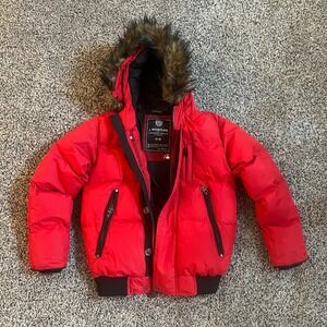 J. Whistler Red Faux Fur Trim Hooded Puffer Jacket Youth Size 14/16 Heavy Winter